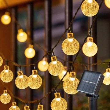 Brilagi - Soldrevet LED lyskæde BUBBLE 50xLED/8 funktioner 7 m IP65 varm hvid 600 mAh
