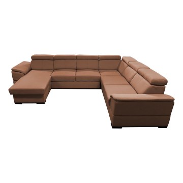 Sovesofa med universal U-form og opbevaringsplads GRANADA brun
