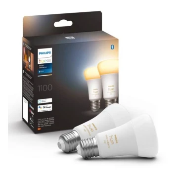 2x LED-pære dæmpbar Philips Hue WHITE AMBIANCE E27/8W/230V 2200-6500K