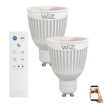 2x LED-pære dæmpbar RGBW-farver GU10/6,5W/230V 2200-6500K Wi-Fi + fjernbetjening - WiZ