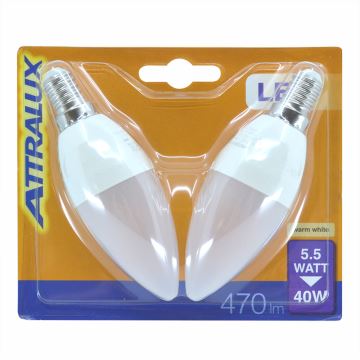 2x LED-pære E14/5,5W/230V 2700K- Attralux