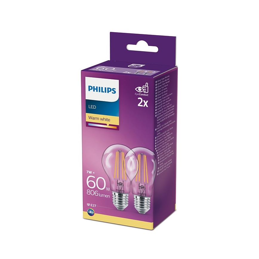 2x LED-pære Philips A60 E27/7W/230V 2700K