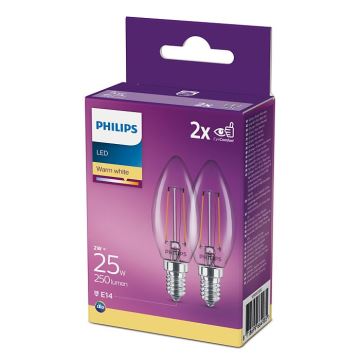 2x LED-pære Philips B35 E14/2W/230V 2700K