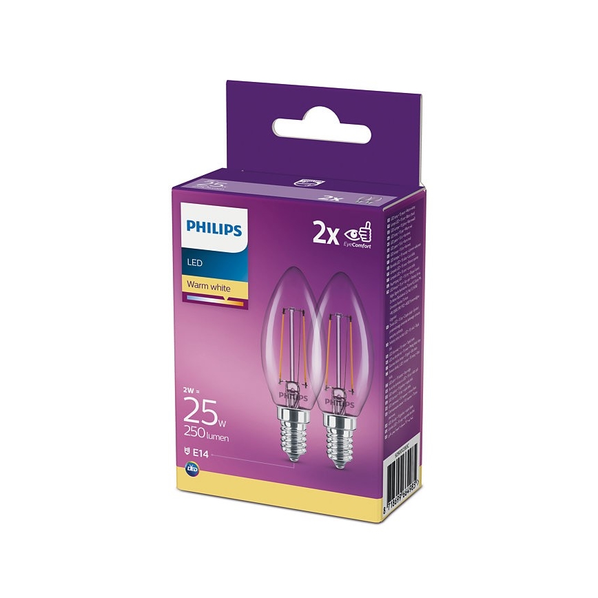 2x LED-pære Philips B35 E14/2W/230V 2700K