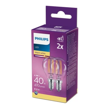 2x LED-pære Philips P45 E14/4,3W/230V 2700K