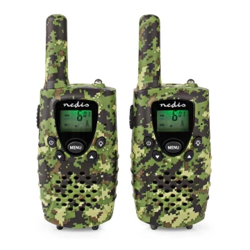 2x Walkie-talkie med LED-lys 3xAAA rækkevidde 8 km camouflagefarve