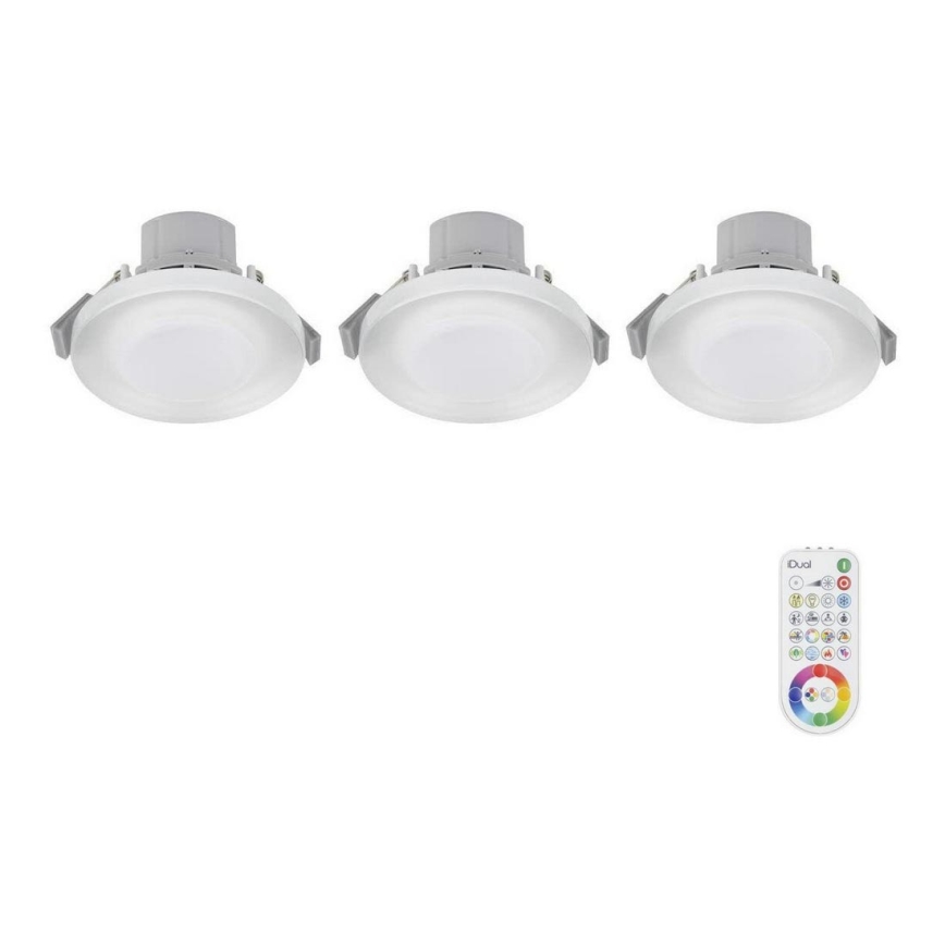3x LED indbygningsspot til badeværelse m. RGB-farver dæmpbar ARGON LED/7,3W/230V IP44 + fjernbetjening
