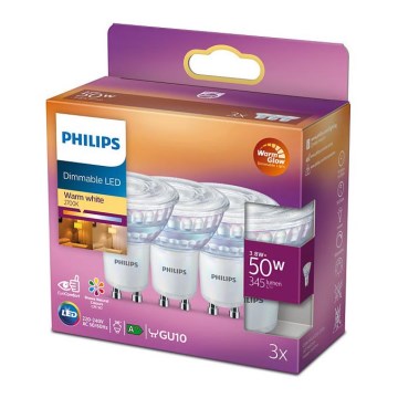 3x LED-pære dæmpbar Philips Warm Glow GU10/3,8W/230V 2200-2700K CRI 90