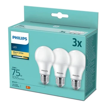 3x LED-pære Philips A60 E27/10W/230V 2700K