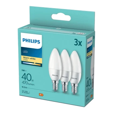 3x LED-pære Philips B35 E14/5W/230V 2700K