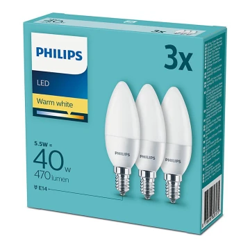 3x LED-pære Philips E14/5,5W/230V 2700K