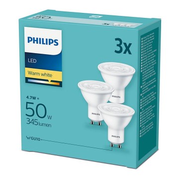 3x LED-pære Philips GU10/4,7W/230V 2700K