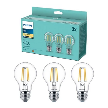 3x LED-pære VINTAGE Philips E27/4,3W/230V 2700K