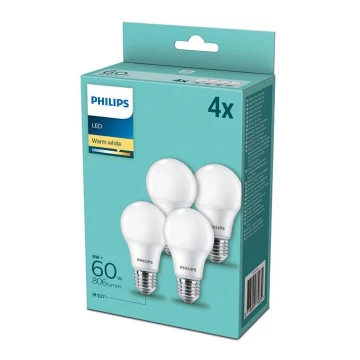 4x LED-pære Philips E27/8W/230V 2700K