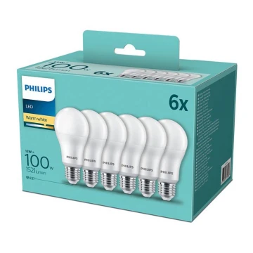 6x LED-pære Philips A60 E27/13W/230V 2700K