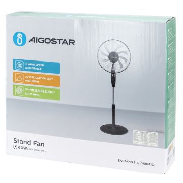 Aigostar - Gulvventilator 60W/230V sort