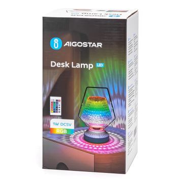 Aigostar - LED bordlampe m. RGB-farver dæmpbar og genopladelig LED/1W/5V 1800 mAh 20 cm + fjernbetjening
