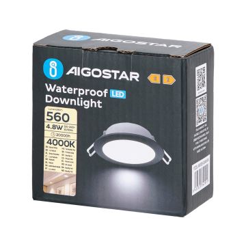 Aigostar - LED indbygningslampe til badeværelse LED/4,8W/230V 4000K sort IP65