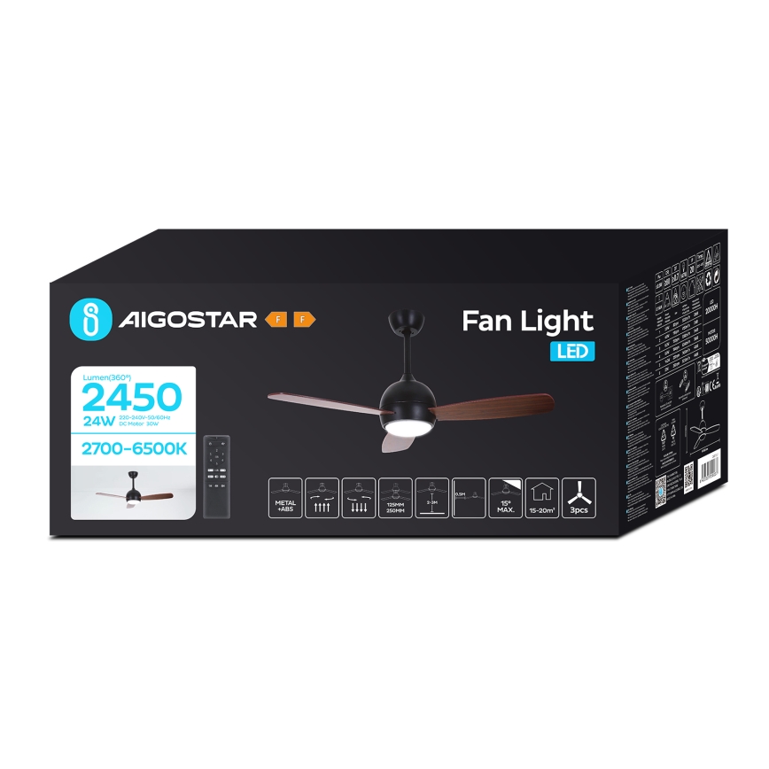 Aigostar - LED loftventilator dæmpbar LED/24W/230V 2700-6500K 106,6 cm + fjernbetjening