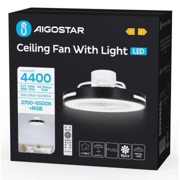 Aigostar - LED loftventilator m. RGB-farver dæmpbar  LED/40W/230V 2700-6500K + fjernbetjening