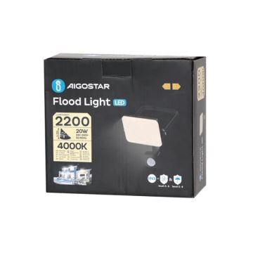 Aigostar - LED projektør med sensor LED/20W/230V 4000K IP65 sort