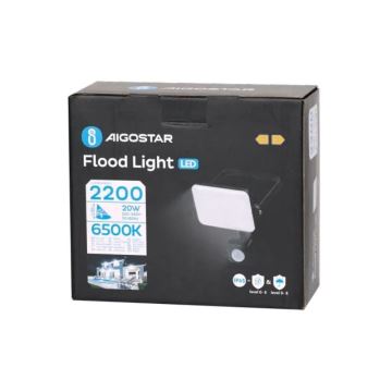 Aigostar - LED projektør med sensor LED/20W/230V 6500K IP65 sort