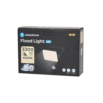 Aigostar - LED projektør med sensor LED/30W/230V 4000K IP65 sort