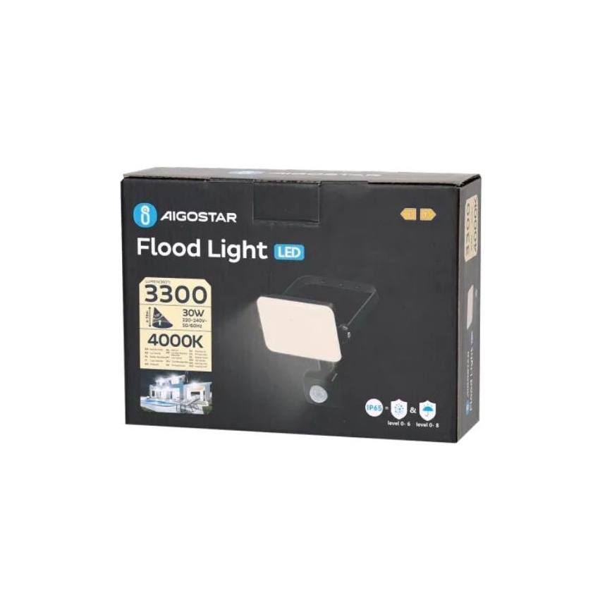 Aigostar - LED projektør med sensor LED/30W/230V 4000K IP65 sort