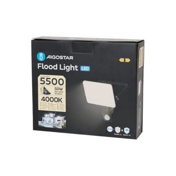 Aigostar - LED projektør med sensor LED/50W/230V 4000K IP65 sort