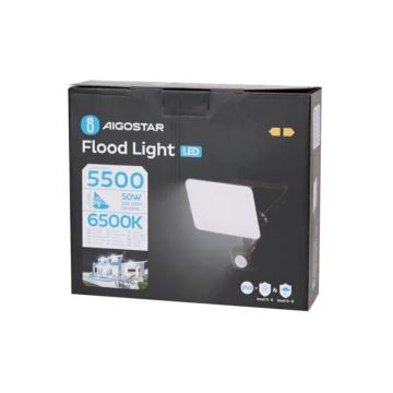 Aigostar - LED projektør med sensor LED/50W/230V 6500K IP65 sort