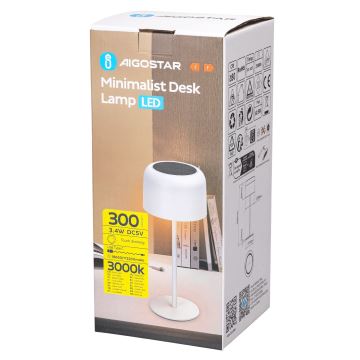 Aigostar - Soldrevet LED bordlampe dæmpbar og genopladelig LED/3W/5V 2200 mAh hvid IP54