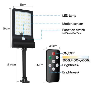 Aigostar - LED solcellelampe med sensor dæmpbar LED/2,3W/5,5V IP65 + fjernbetjening