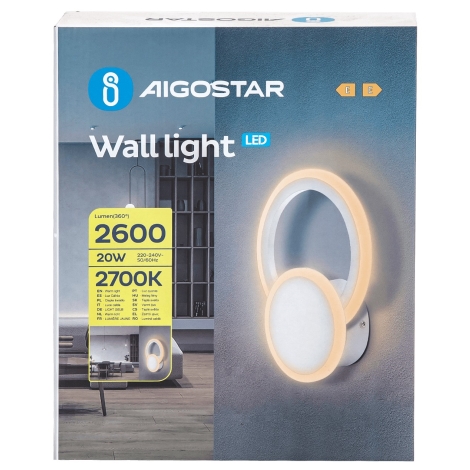 Aigostar - LED væglampe LED/20W/230V 2700K hvid