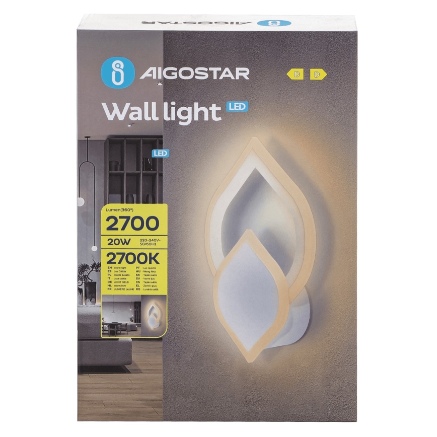 Aigostar - LED væglampe LED/20W/230V 2700K hvid