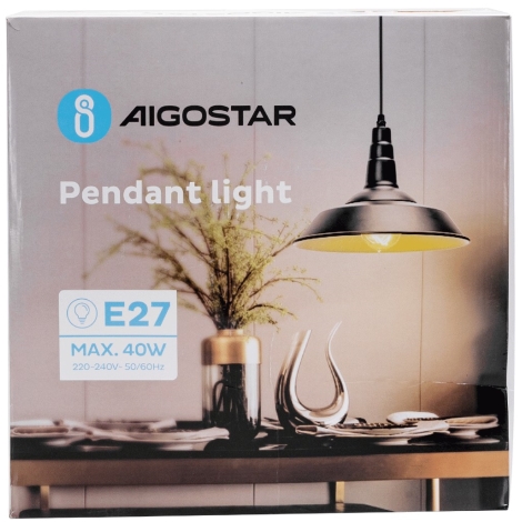 Aigostar - Pendel 1xE27/60W/230V sort