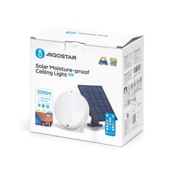 Aigostar - Soldrevet LED loftlampe dæmpbar LED/3,2V 3000K/4000K/6500K IP65 + fjernbetjening