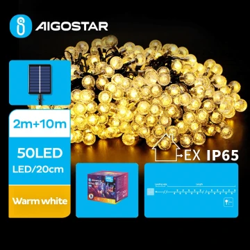 Aigostar - Soldrevet LED lyskæde 50xLED/8 funktioner 12 m IP65 varm hvid