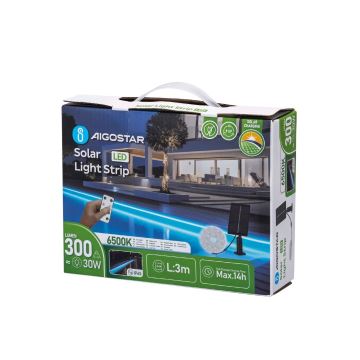 Aigostar - Soldrevet LED strip dæmpbar LED/1,6W/3,2V 3 m 6500K IP65 + fjernbetjening