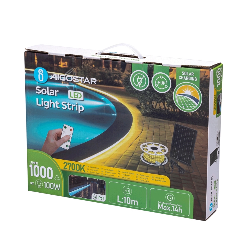 Aigostar - Soldrevet LED strip dæmpbar LED/10W/3,2V 10 m 2700K IP65 + fjernbetjening