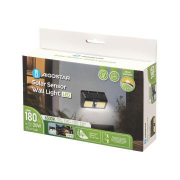 Aigostar - Soldrevet LED væglampe med sensor LED/20W/5,5V 6500K IP65