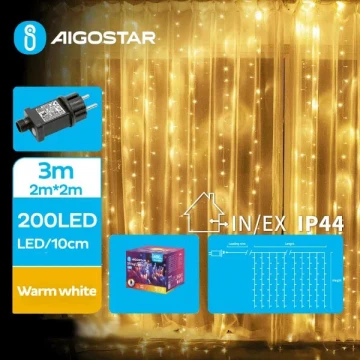 Aigostar - Udendørs LED julelyskæde 200xLED/8 funktioner 5x2 m IP44 varm hvid