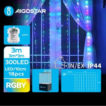 Aigostar - Udendørs LED julelyskæde 300xLED/8 funktioner 3xAA 6x3 m IP44 flerfarvet