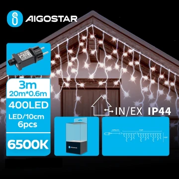 Aigostar - Udendørs LED julelyskæde 400xLED/8 funktioner 23x0,6m IP44 kold hvid