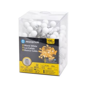 Aigostar - Udendørs LED julelyskæde 100xLED/3xAA/8 funktioner 10,3 m IP44 varm hvid