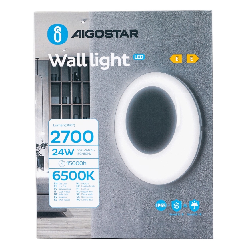 Aigostar - Udendørs LED væglampe LED/24W/230V 6500K IP65 sort