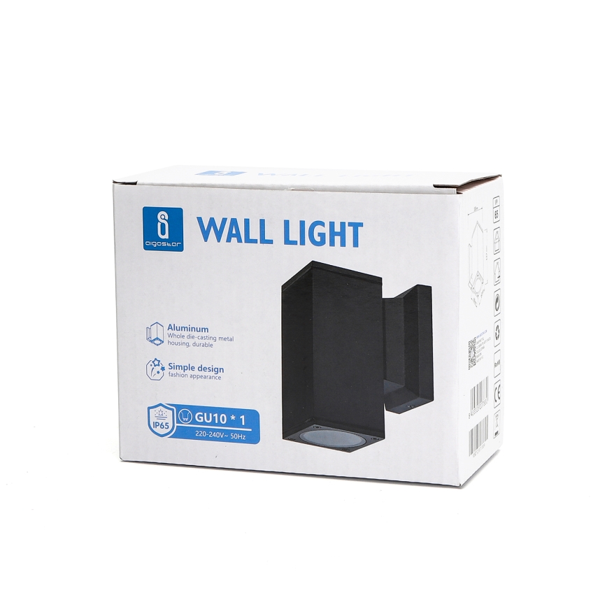Aigostar - Udendørs væglampe 1xGU10/230V sort IP65 kantet