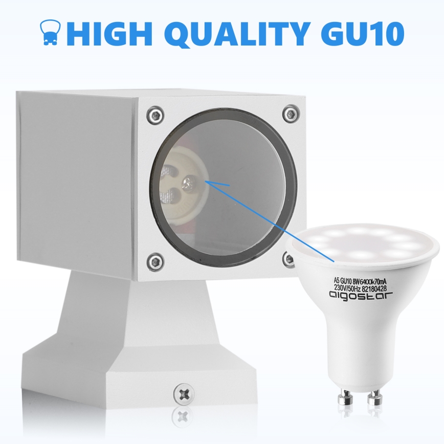 Aigostar - Udendørs væglampe 2xGU10/230V hvid IP65 kantet