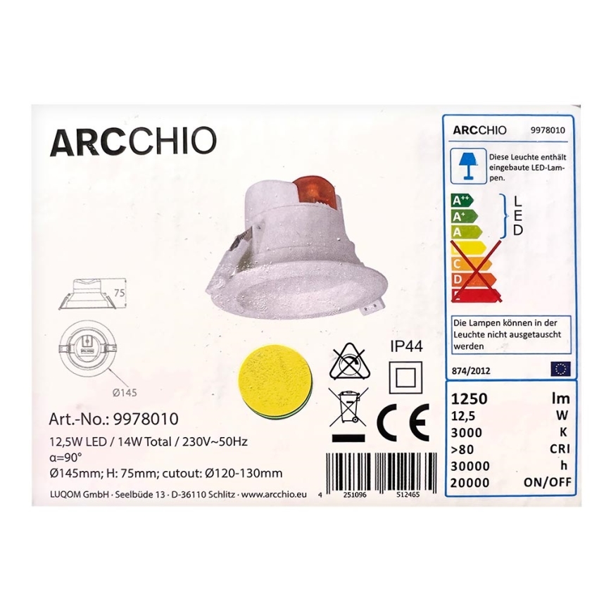 Arcchio - LED indbygningslampe til badeværelse ARIAN LED/12,5W/230V IP44