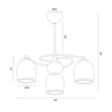 Argon 6144 - Loftlampe AVILA PLUS 3xE27/15W/230V sort/guldfarvet/hvid