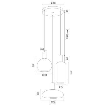 Argon 6323 - Pendel SAGUNTO PLUS 3xE27/15W/230V sort